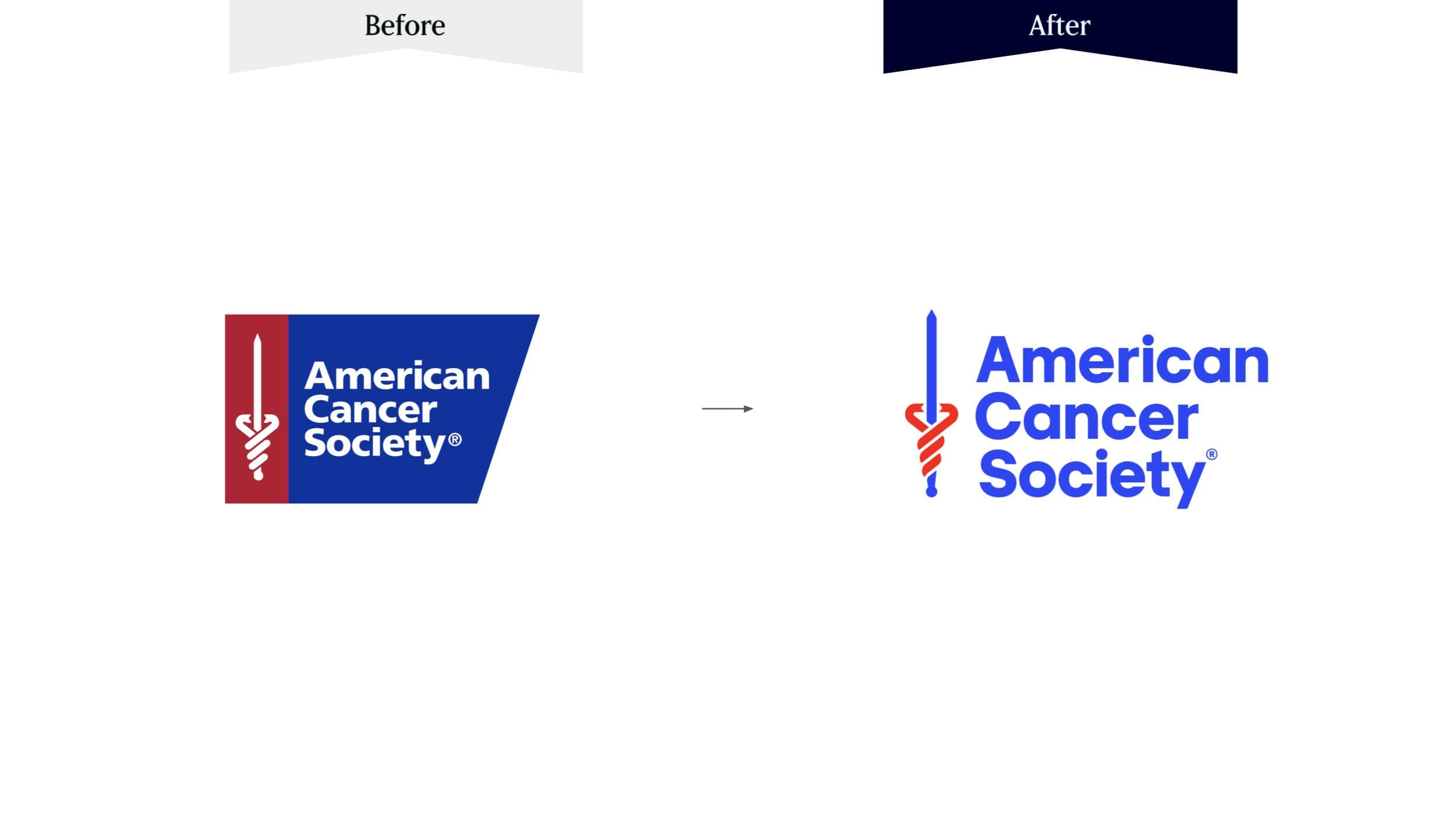 American Cancer Society brand identity. Before and after the rebrand.