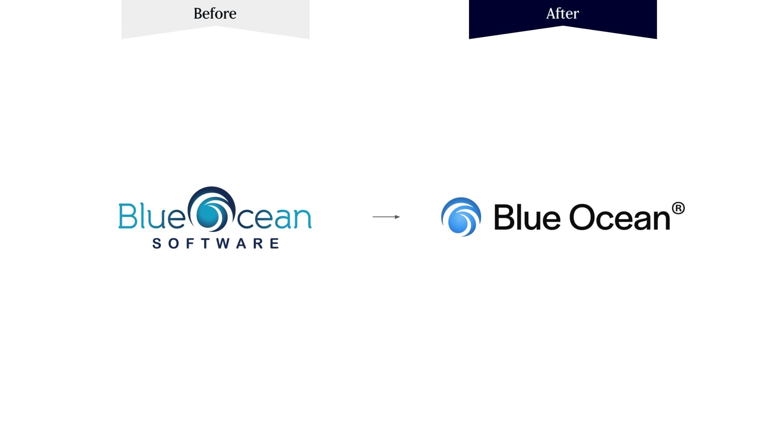 Blue Ocean brand identity. Before and after the rebrand.