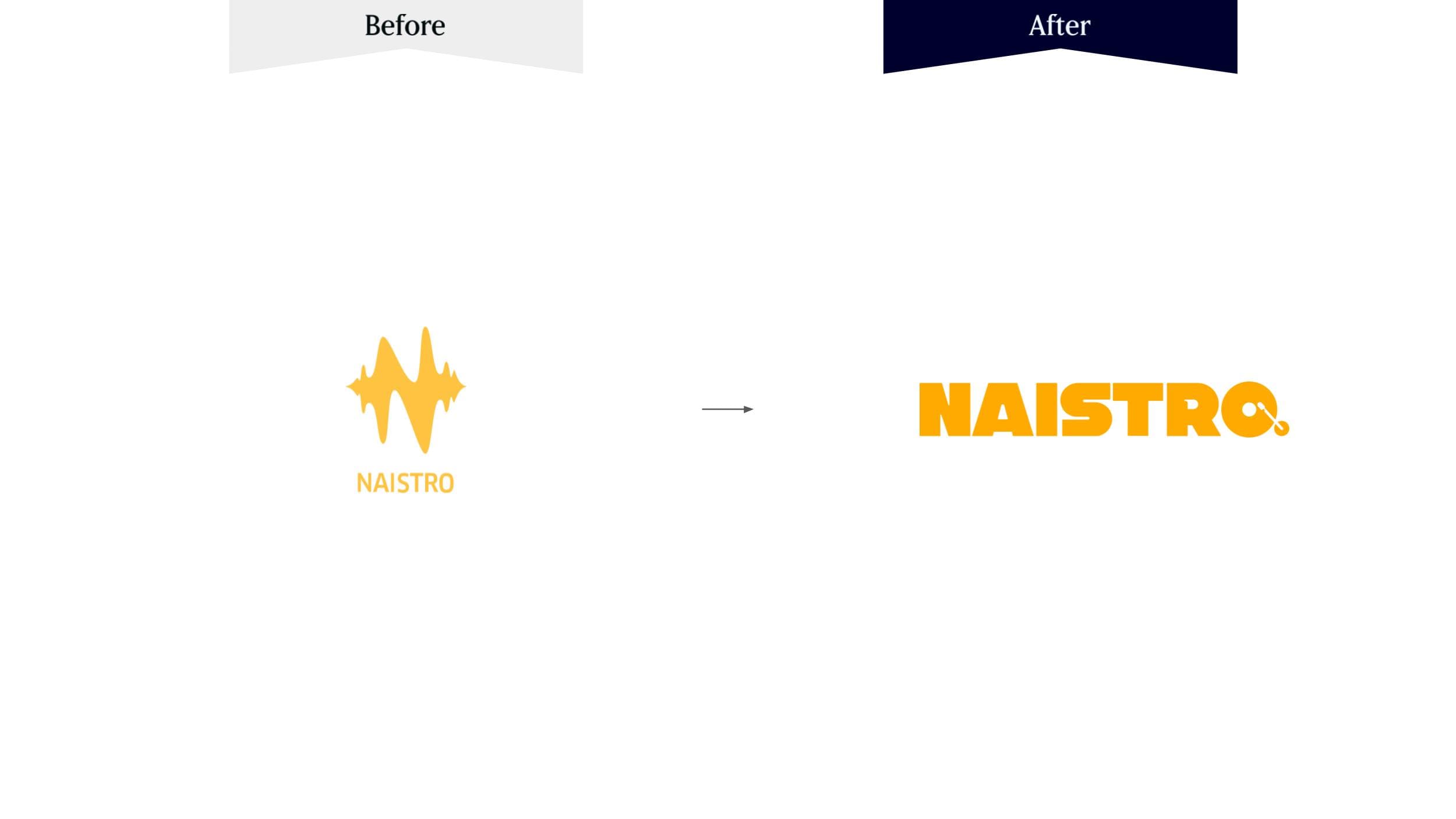 Naistro brand identity. Before and after the rebrand.