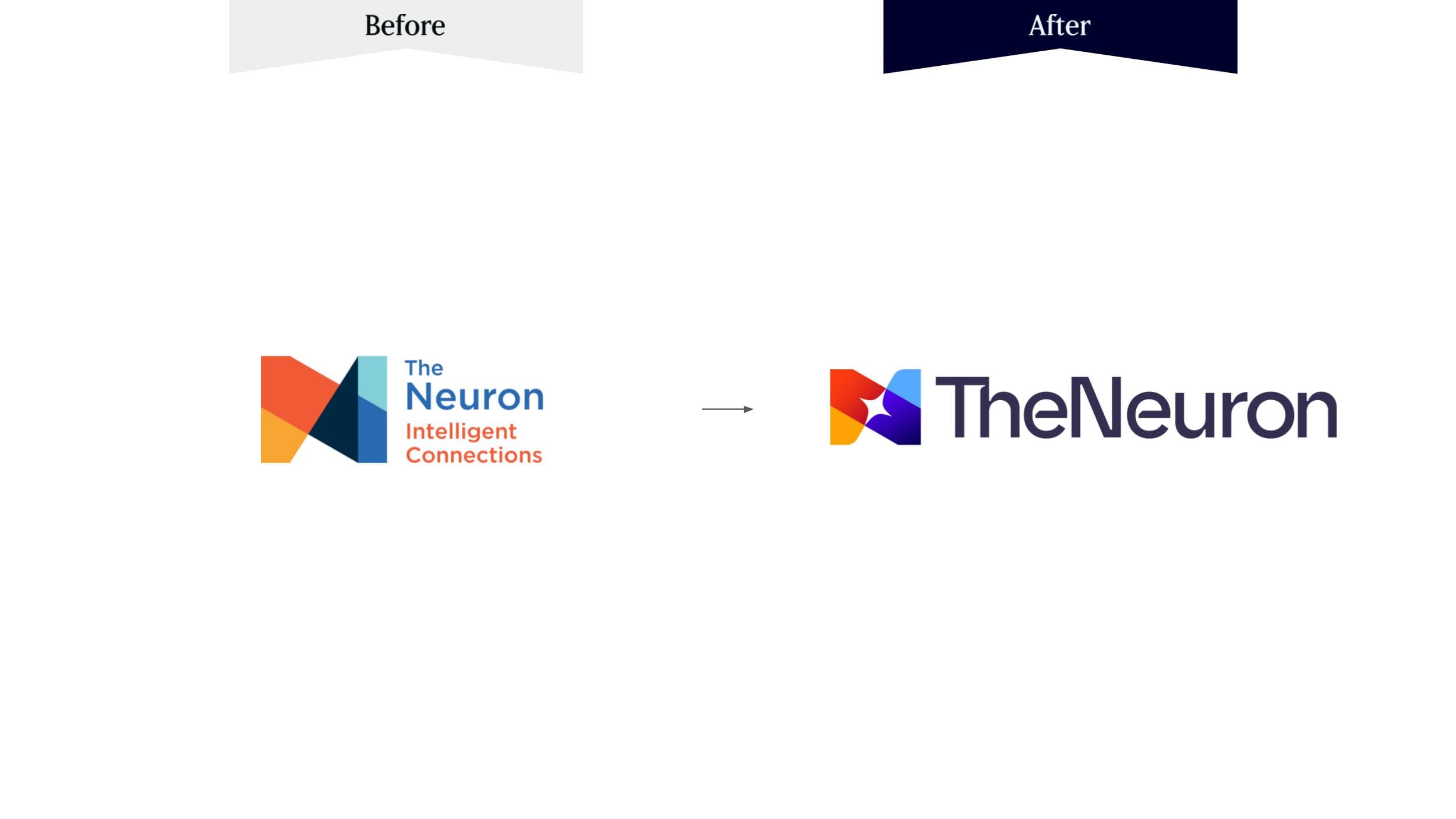 The Neuron brand identity. Before and after the rebrand.